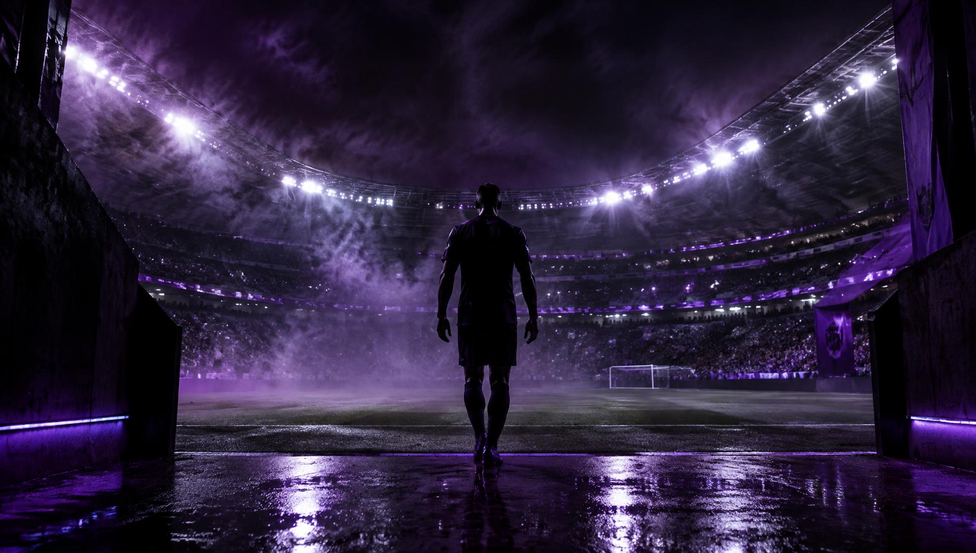 Floodlit stadium in royal purple
